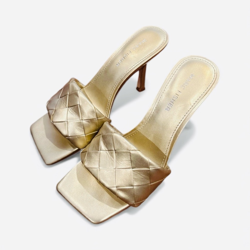 Marc Fisher Brizo gold braided stiletto heels sandals size 6